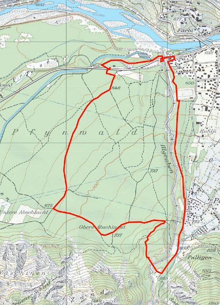 pfynwald_karte.jpg - Rundweg Pfynwald - Buthanbr�cke ; 7 km ; ca. 2 h